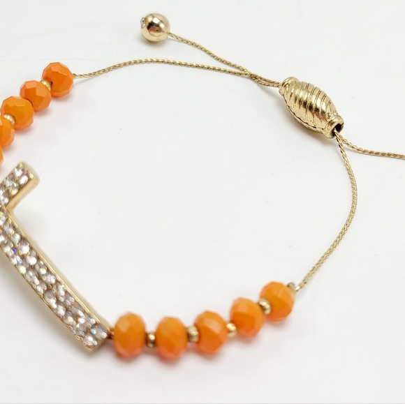 Stunning Orange and Gold Rhinestones Cross Bracelet - Picture 6 of 6